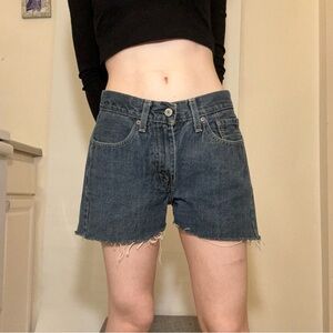 grey/ blue levi’s cut off denim shorts size 29” 514 mid rise shorts pretty good